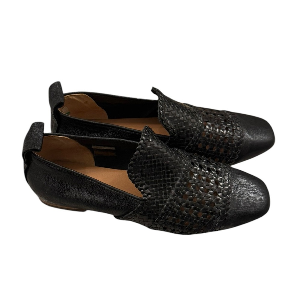 Black Woven Leather Loafers by Hudson London
